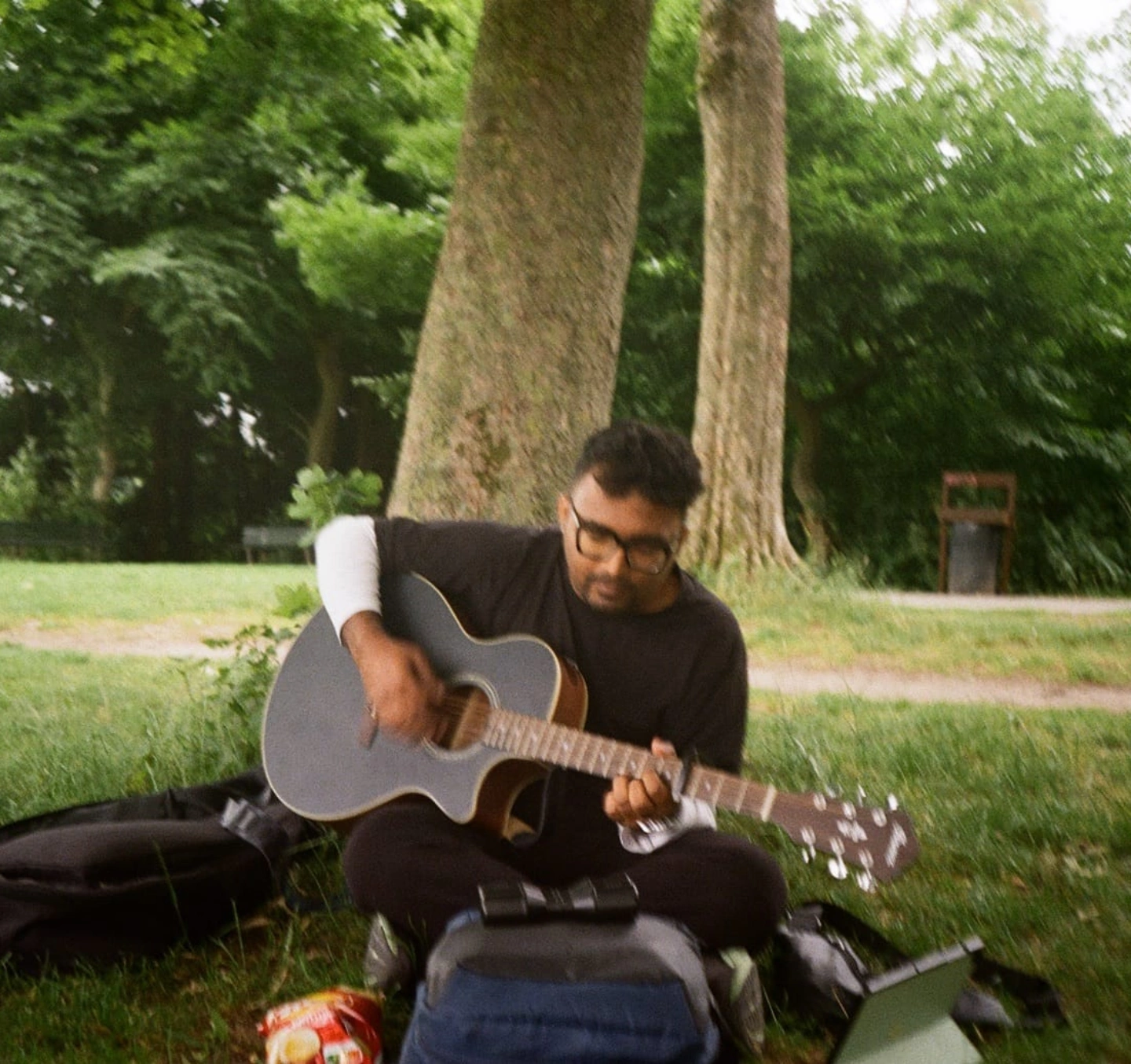 Playing guitar in the park